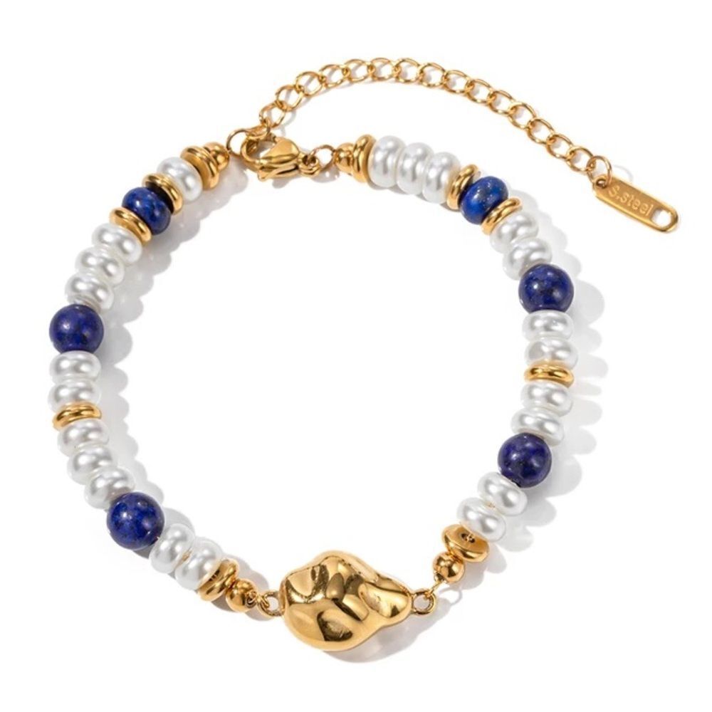 Elegant Gold And Blue Beaded Bracelet A978